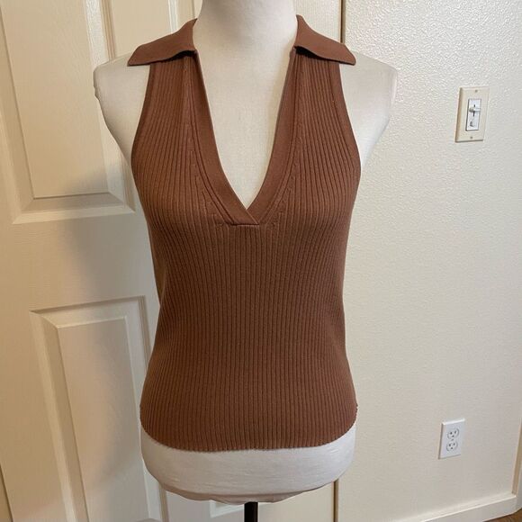 Anko Collared Sleeveless Ribbed Sweater Brown - Picture 9 of 9